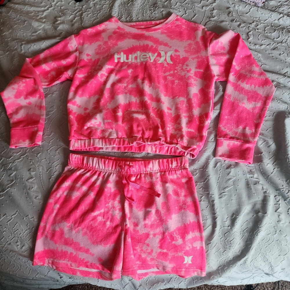 HURLEY Two-piece tye dyed pink shorts and top